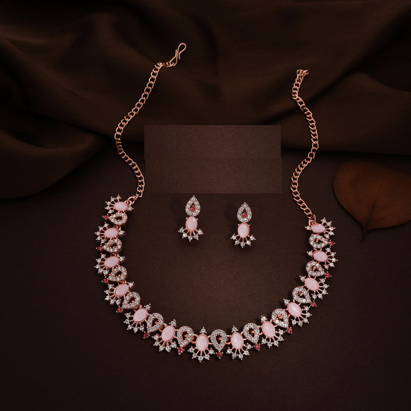 Tehzeeb Creations Baby Pink Colour Ad Studded Necklace Jewellery Set With Matching Earrings For Women And Girls - Distacart