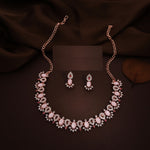 Thumbnail for Tehzeeb Creations Baby Pink Colour Ad Studded Necklace Jewellery Set With Matching Earrings For Women And Girls - Distacart