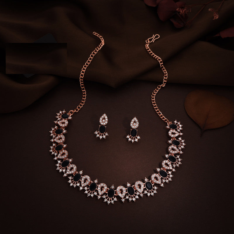 Tehzeeb Creations Black Colour Ad Studded Necklace Jewellery Set With Matching Earrings For Women And Girls - Distacart