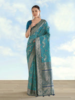 Thumbnail for Monjolika Fashion Turquoise Banarasi Silk Saree With Traditional Paisley Weaves - Distacart
