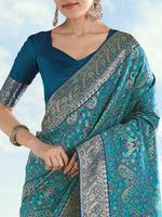 Thumbnail for Monjolika Fashion Turquoise Banarasi Silk Saree With Traditional Paisley Weaves - Distacart