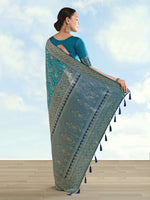 Thumbnail for Monjolika Fashion Turquoise Banarasi Silk Saree With Traditional Paisley Weaves - Distacart