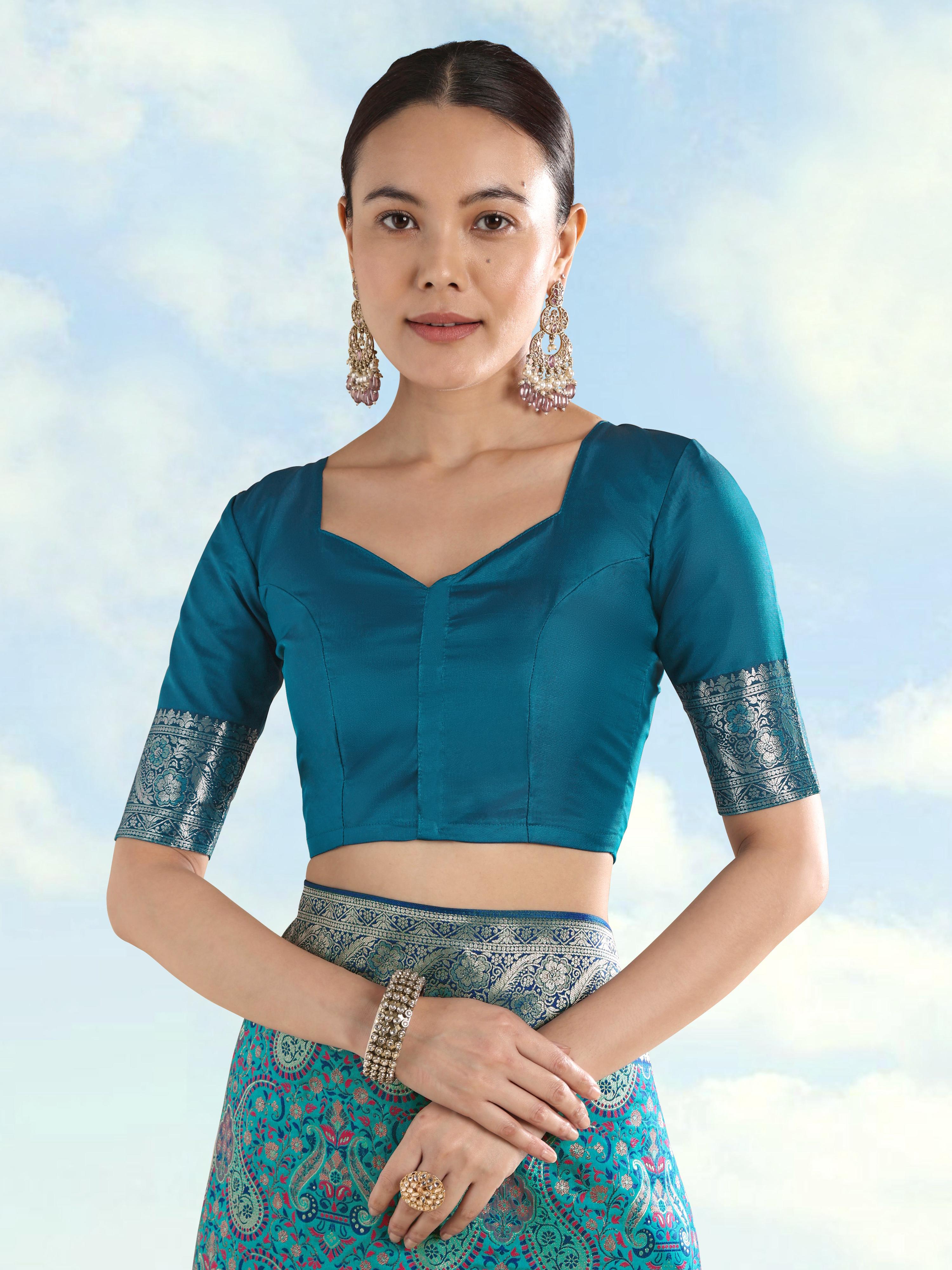 Monjolika Fashion Turquoise Banarasi Silk Saree With Traditional Paisley Weaves - Distacart