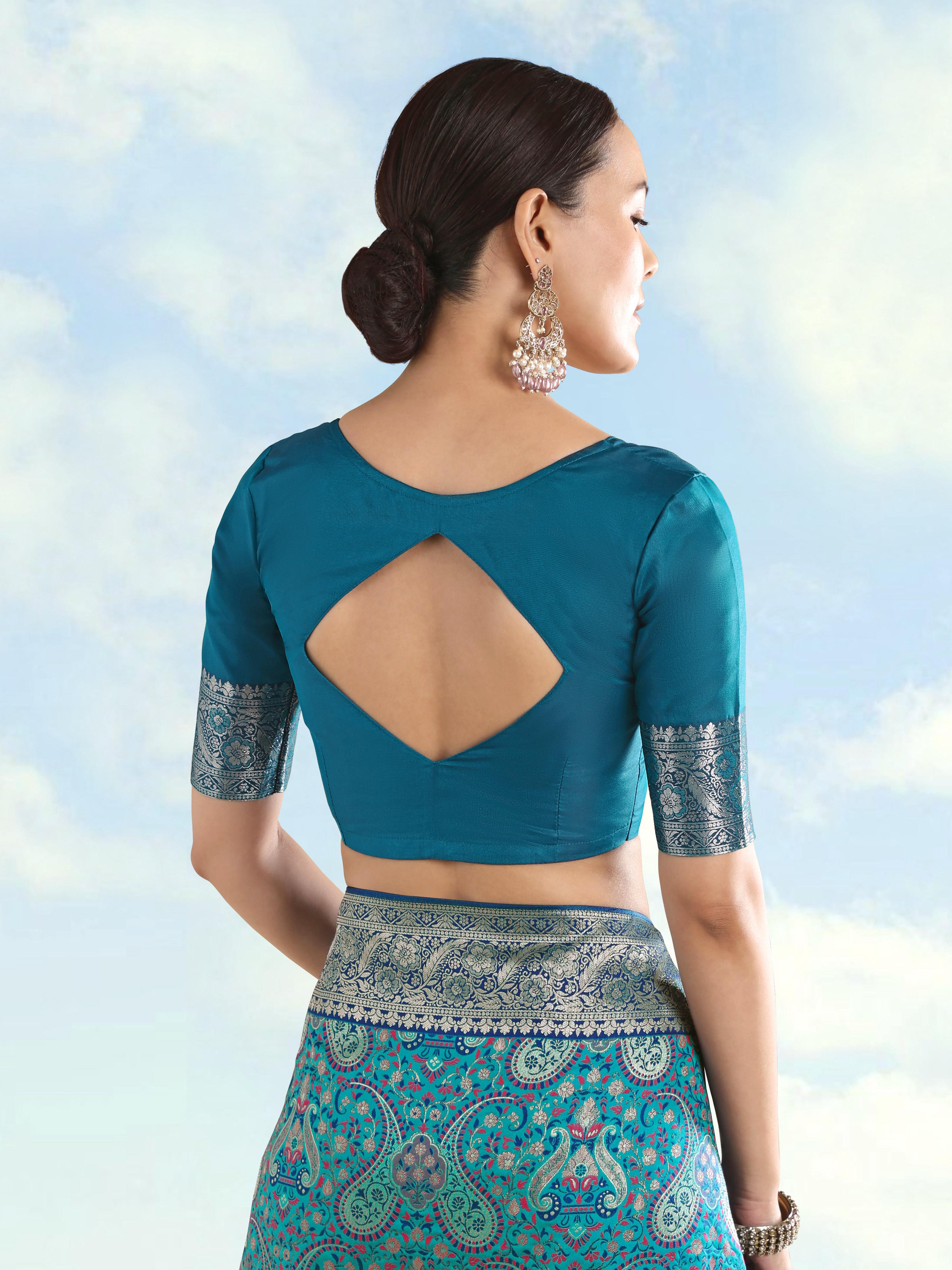 Monjolika Fashion Turquoise Banarasi Silk Saree With Traditional Paisley Weaves - Distacart