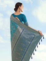 Thumbnail for Monjolika Fashion Turquoise Banarasi Silk Saree With Traditional Paisley Weaves - Distacart