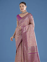 Thumbnail for Monjolika Fashion Beige Banarasi Silk Saree With Traditional Paisley Weaves - Distacart