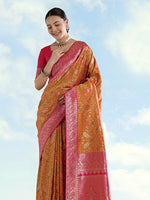 Thumbnail for Monjolika Fashion Mustard Banarasi Silk Saree With Traditional Paisley Weaves - Distacart