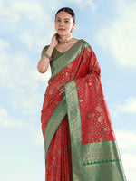 Thumbnail for Monjolika Fashion Red Banarasi Silk Saree With Traditional Paisley Weaves - Distacart