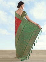Thumbnail for Monjolika Fashion Red Banarasi Silk Saree With Traditional Paisley Weaves - Distacart