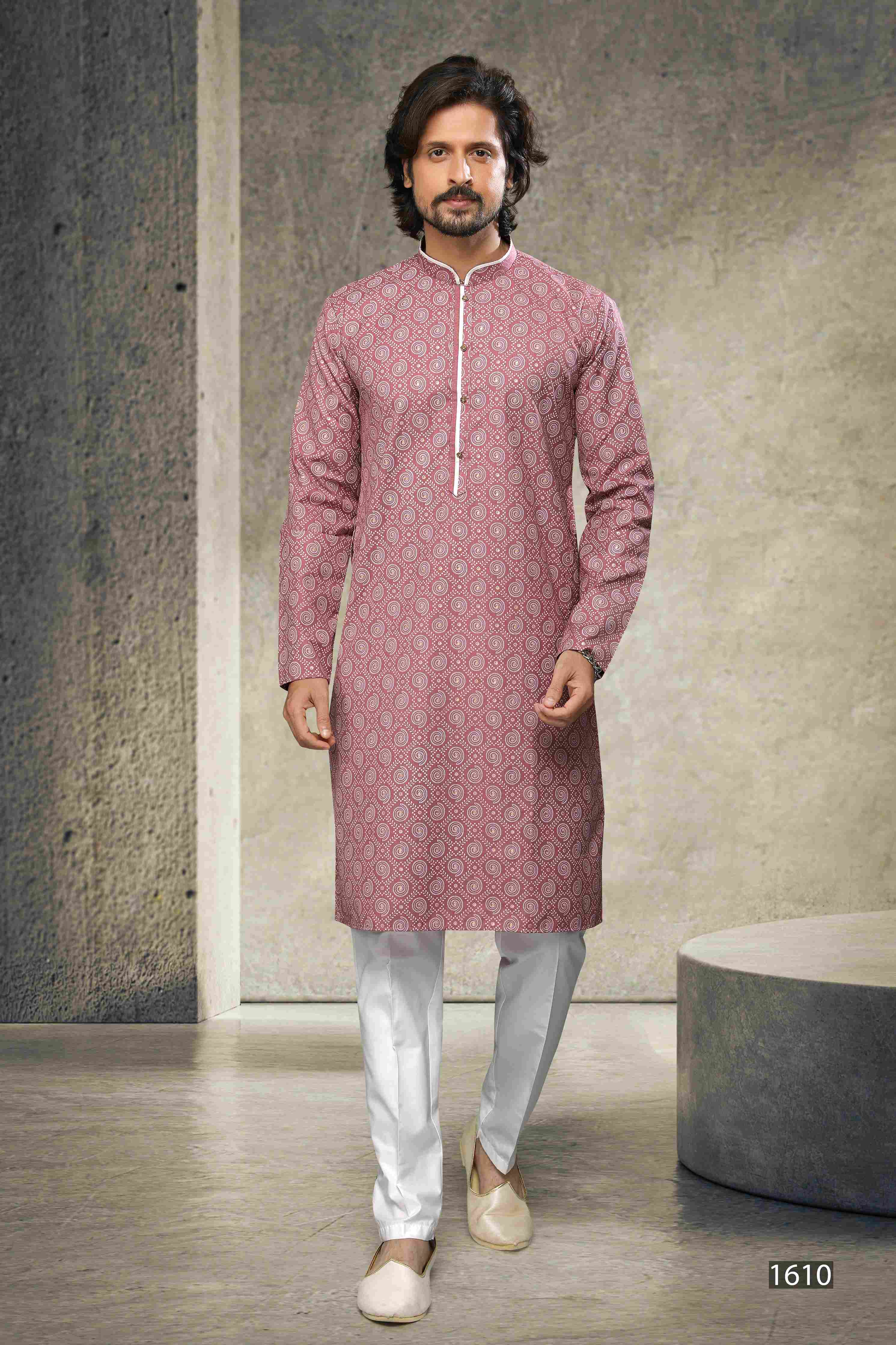 Raivat Ethnic Cotton Printed Work Kurta Pajama In Dusty Pink Colour - Distacart