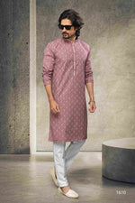Thumbnail for Raivat Ethnic Cotton Printed Work Kurta Pajama In Dusty Pink Colour - Distacart