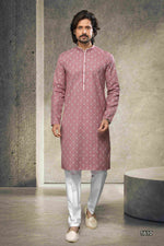 Thumbnail for Raivat Ethnic Cotton Printed Work Kurta Pajama In Dusty Pink Colour - Distacart