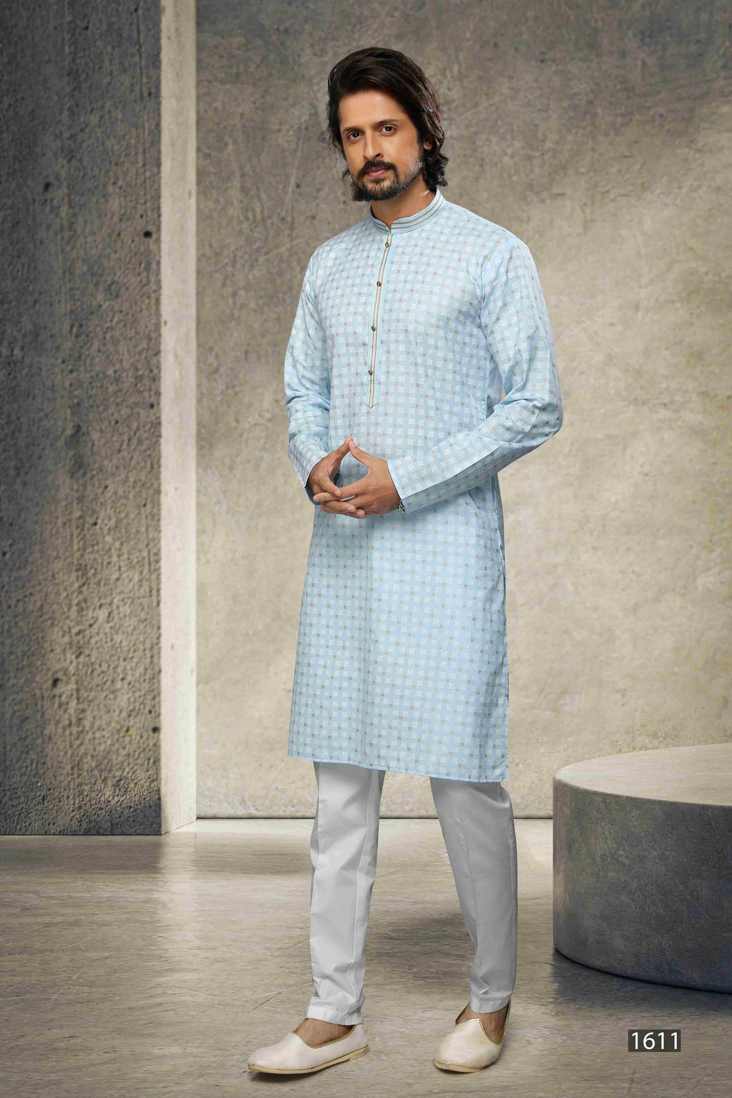 Raivat Ethnic Cotton Printed Work Kurta Pajama In Sky Blue Colour - Distacart