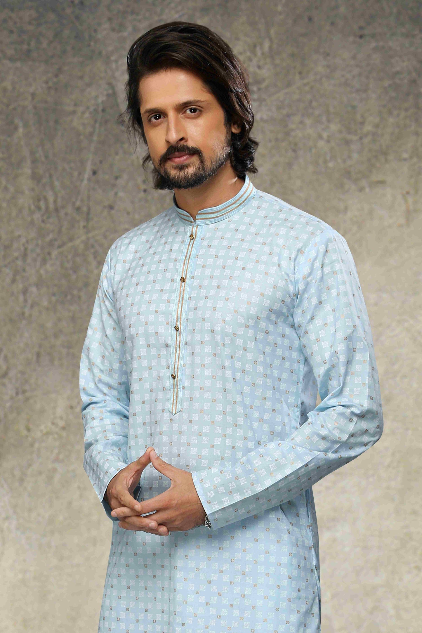Raivat Ethnic Cotton Printed Work Kurta Pajama In Sky Blue Colour - Distacart