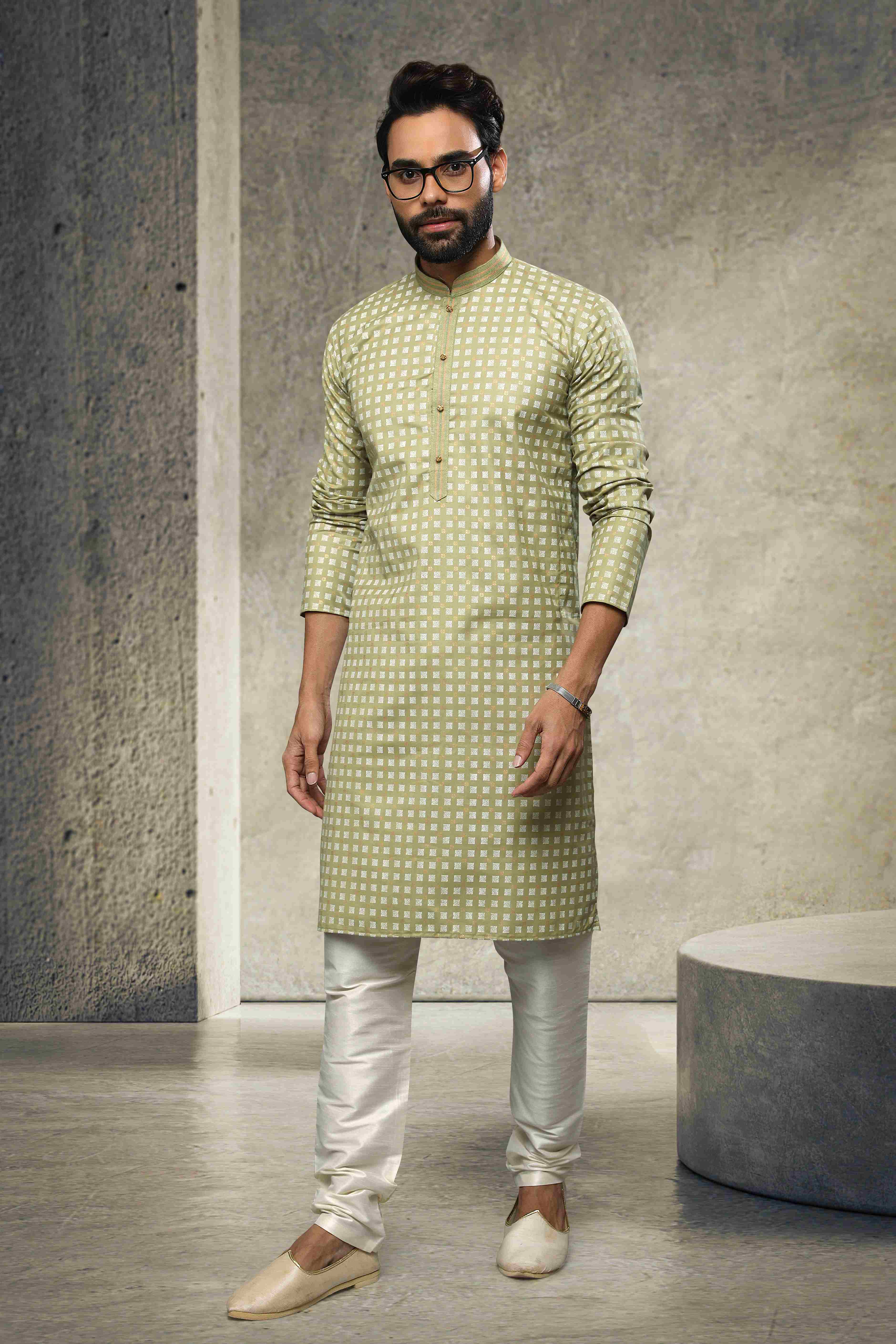Raivat Ethnic Cotton Printed Work Kurta Pajama In Light Green Colour - Distacart