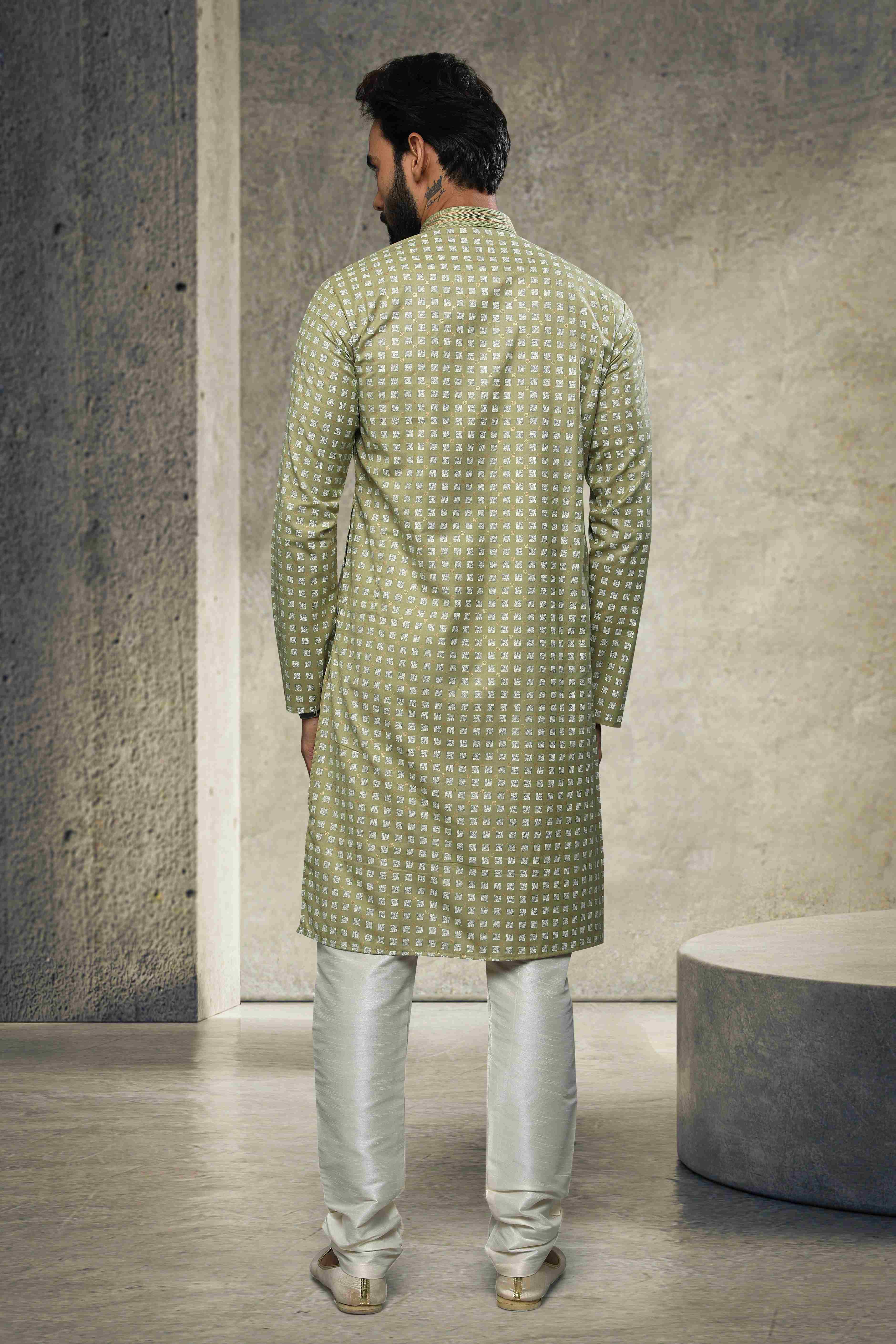 Raivat Ethnic Cotton Printed Work Kurta Pajama In Light Green Colour - Distacart