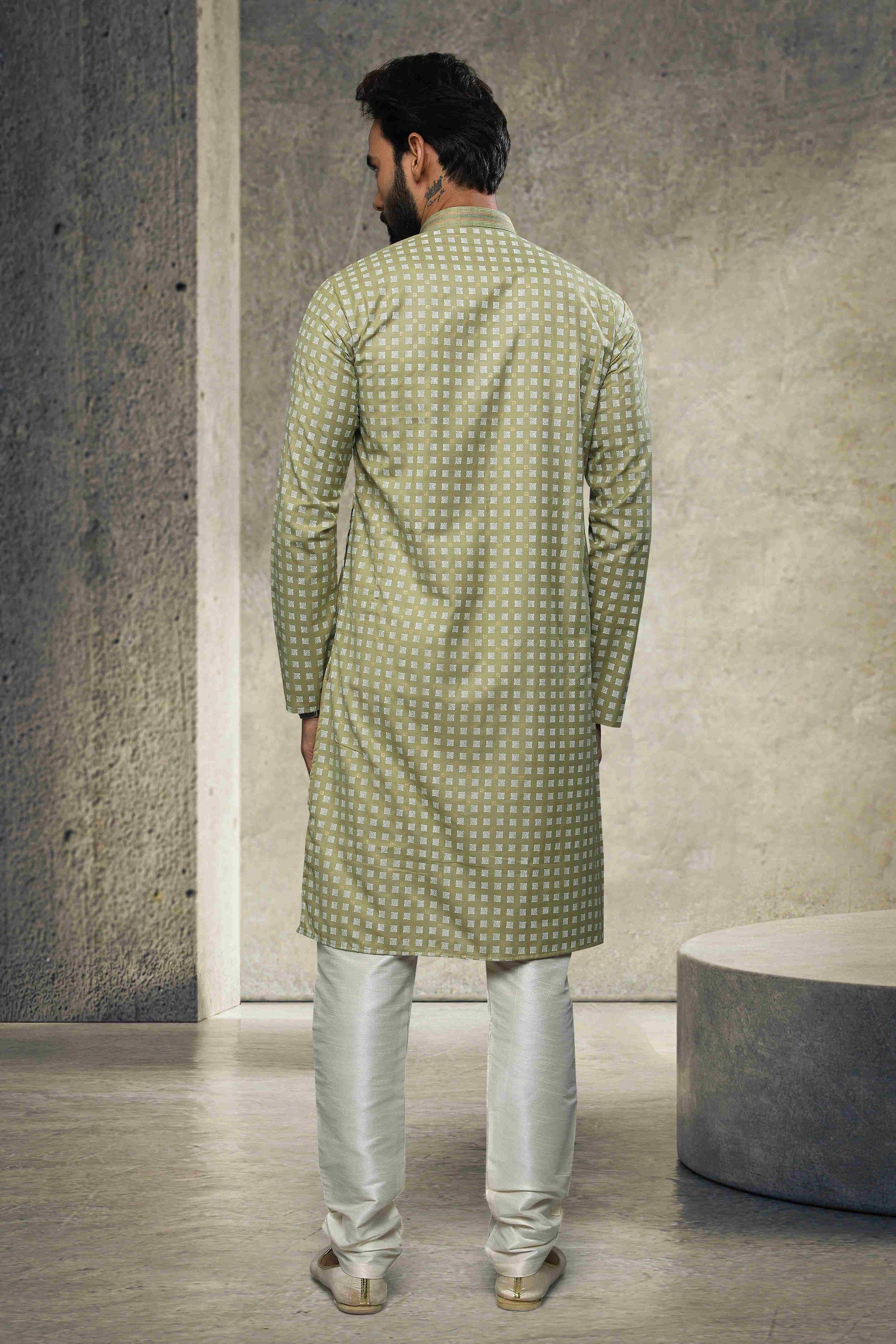 Raivat Ethnic Cotton Printed Work Kurta Pajama In Light Green Colour - Distacart