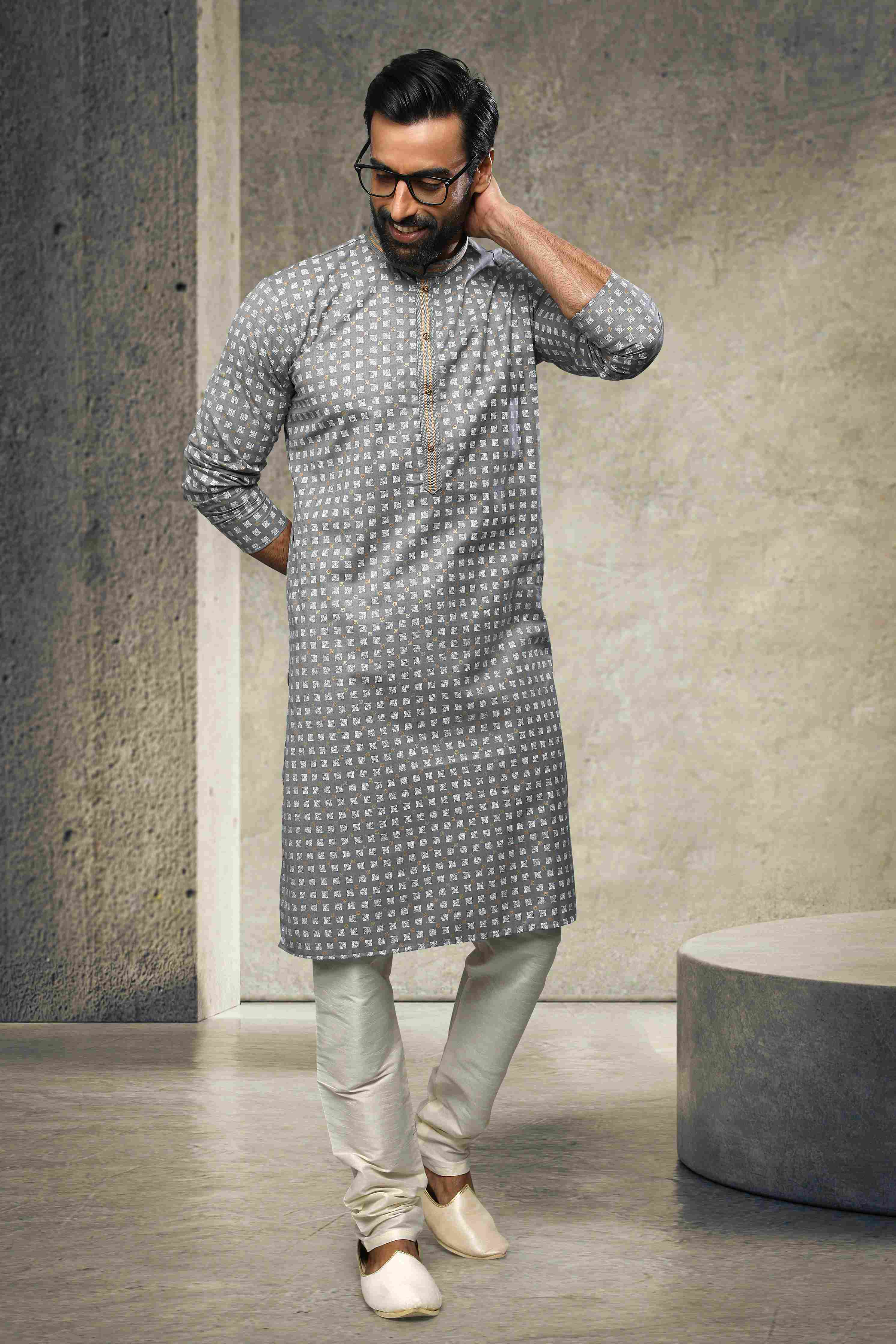 Raivat Ethnic Cotton Printed Work Kurta Pajama In Grey Colour - Distacart