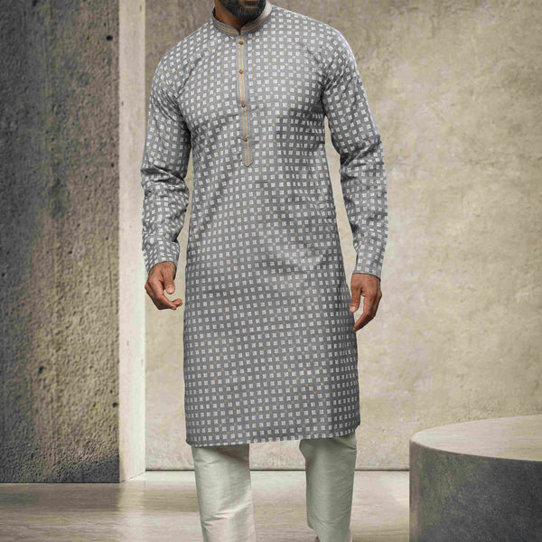 Raivat Ethnic Cotton Printed Work Kurta Pajama In Grey Colour - Distacart