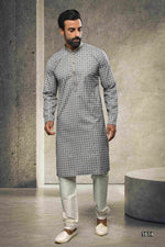 Thumbnail for Raivat Ethnic Cotton Printed Work Kurta Pajama In Grey Colour - Distacart