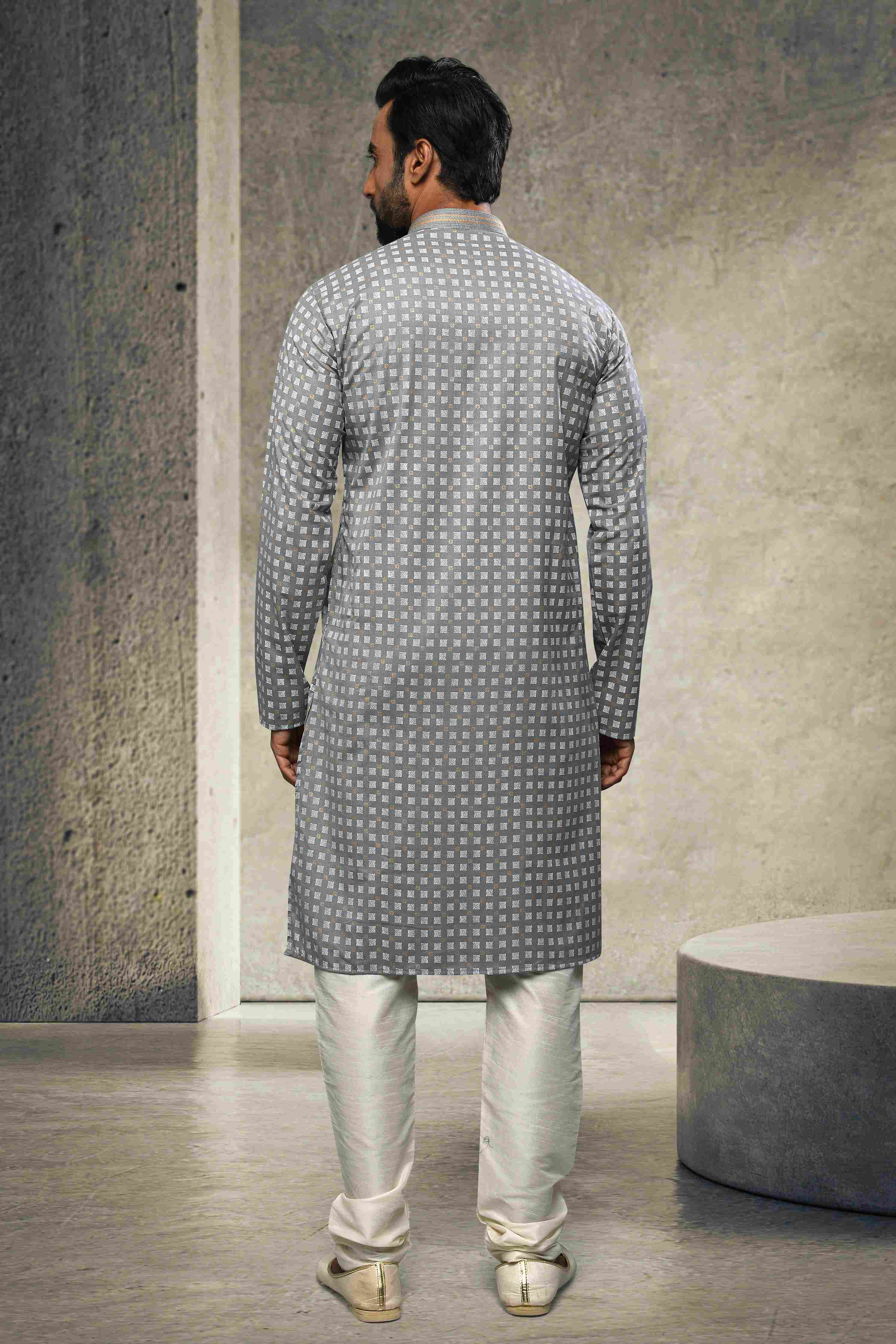 Raivat Ethnic Cotton Printed Work Kurta Pajama In Grey Colour - Distacart