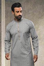 Thumbnail for Raivat Ethnic Cotton Printed Work Kurta Pajama In Grey Colour - Distacart