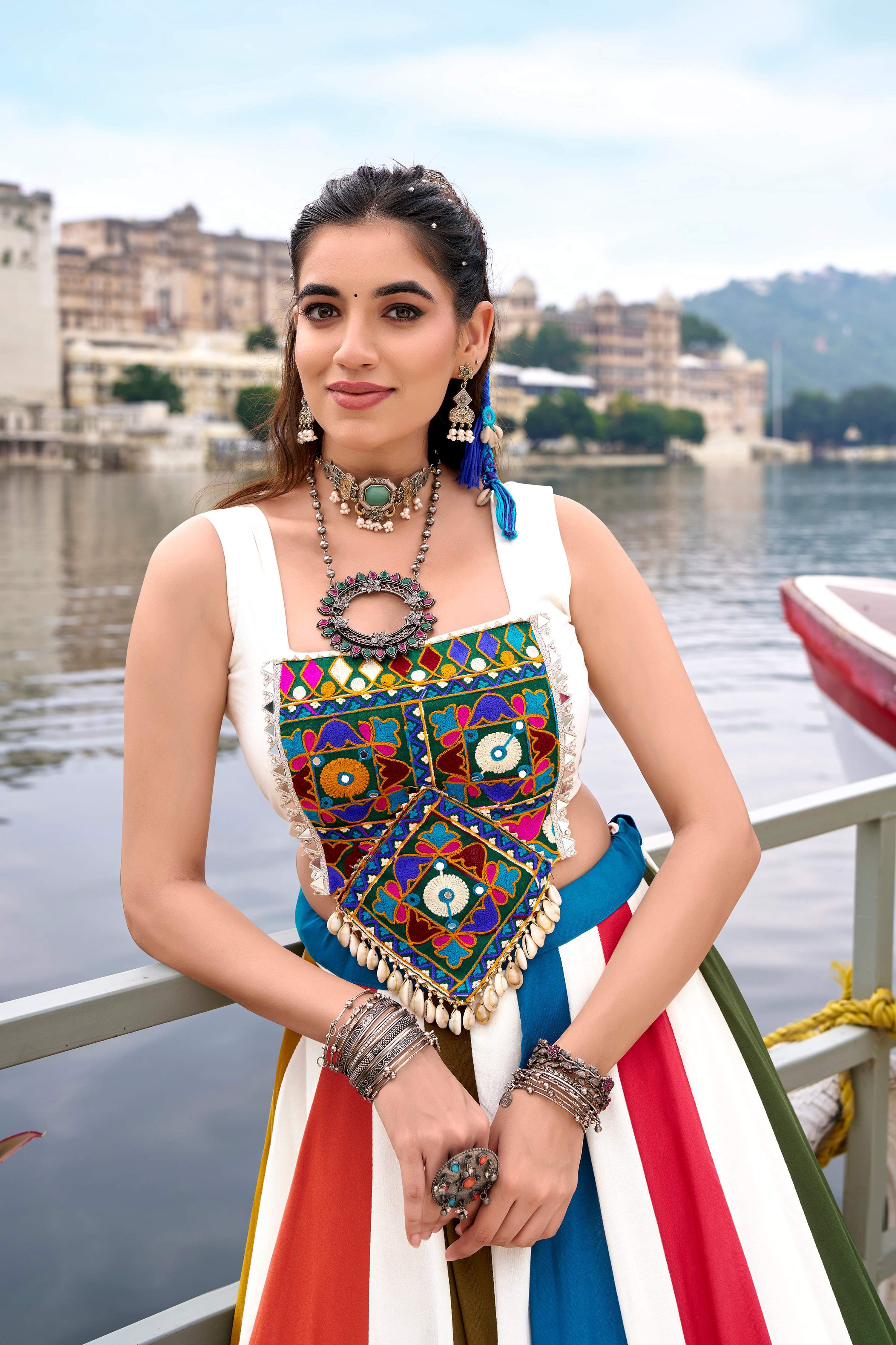 Lorenvalley Fashion White Pure Rayon Gota Patti Lace Touch Up Lehenga Choli