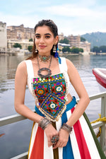 Thumbnail for Lorenvalley Fashion White Pure Rayon Gota Patti Lace Touch Up Lehenga Choli