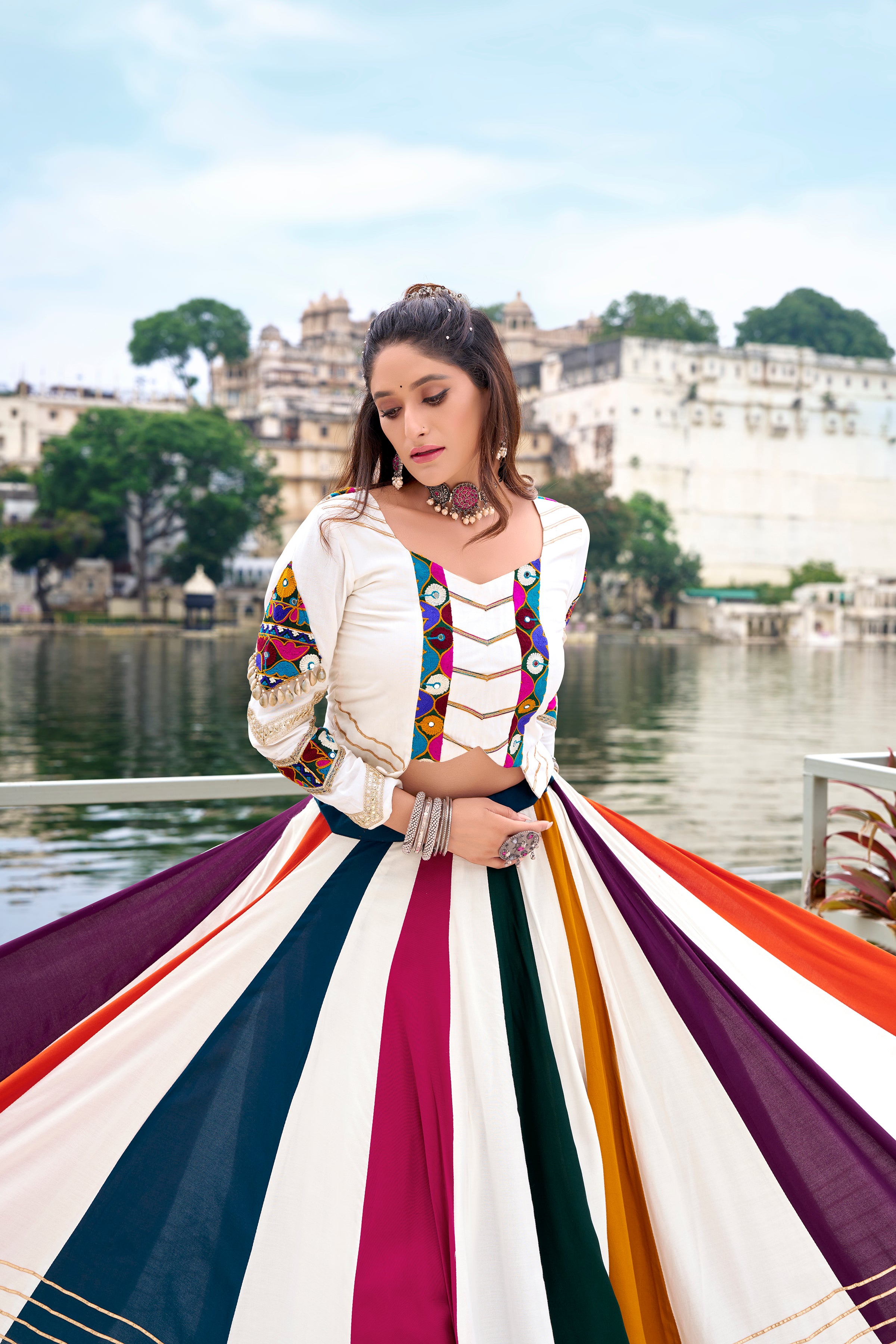 Lorenvalley Fashion White Pure Rayon Gota Patti Lace Touch Up Lehenga Choli