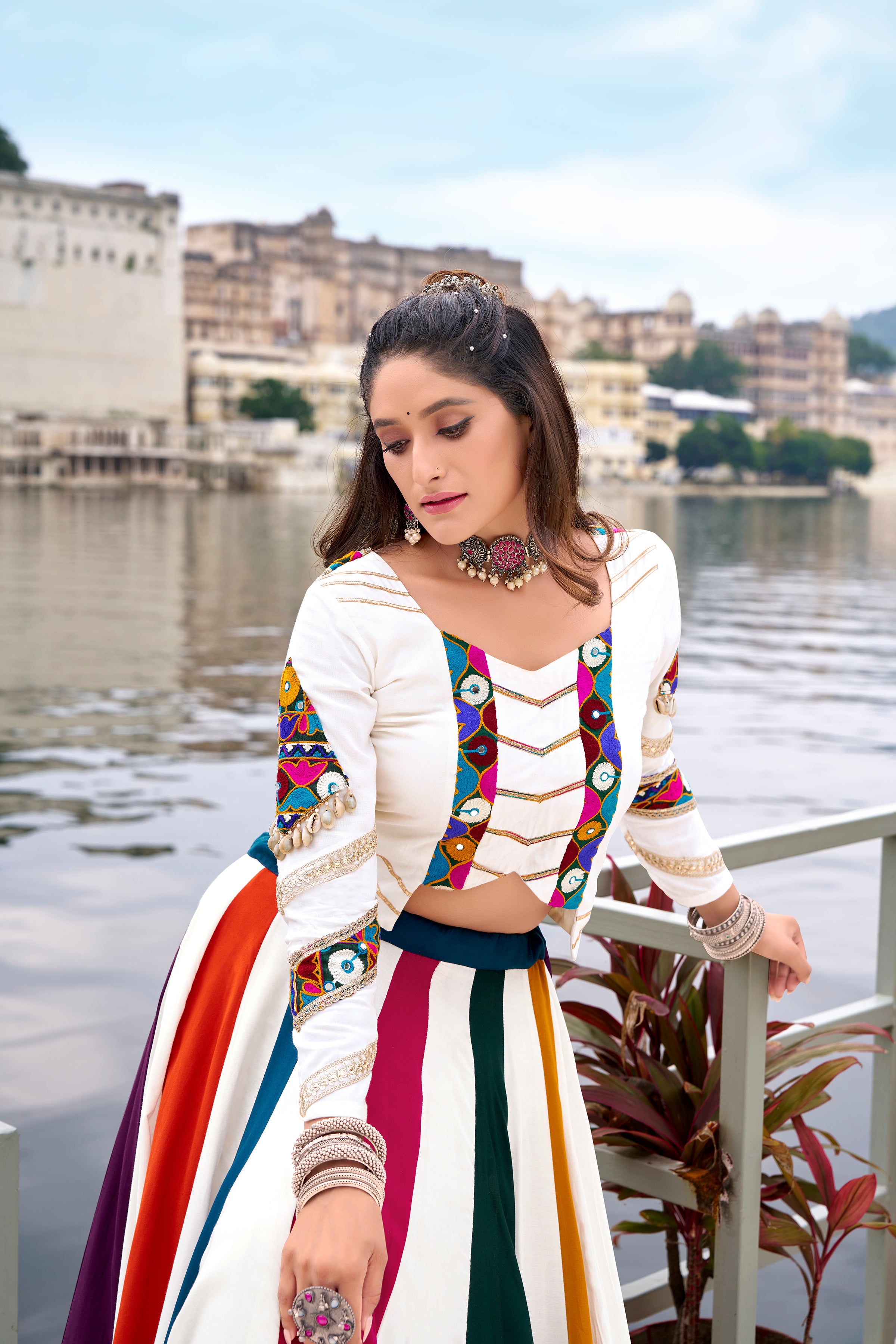 Lorenvalley Fashion White Pure Rayon Gota Patti Lace Touch Up Lehenga Choli