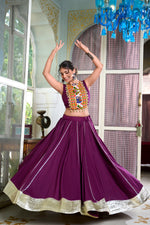 Thumbnail for Lorenvalley Wine Rayon Plain And Lace Border With Gotta Patti Touch Up Lehenga Choli