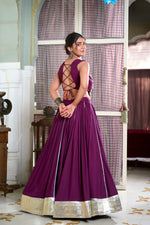 Thumbnail for Lorenvalley Wine Rayon Plain And Lace Border With Gotta Patti Touch Up Lehenga Choli