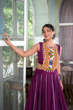 Thumbnail for Lorenvalley Wine Rayon Plain And Lace Border With Gotta Patti Touch Up Lehenga Choli
