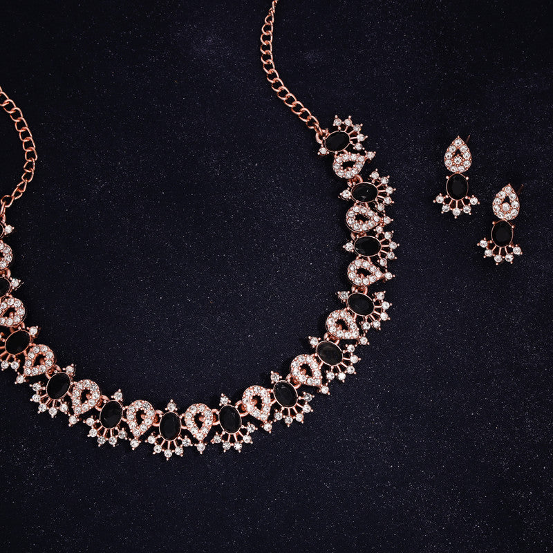 Tehzeeb Creations Black Colour Ad Studded Necklace Jewellery Set With Matching Earrings For Women And Girls - Distacart
