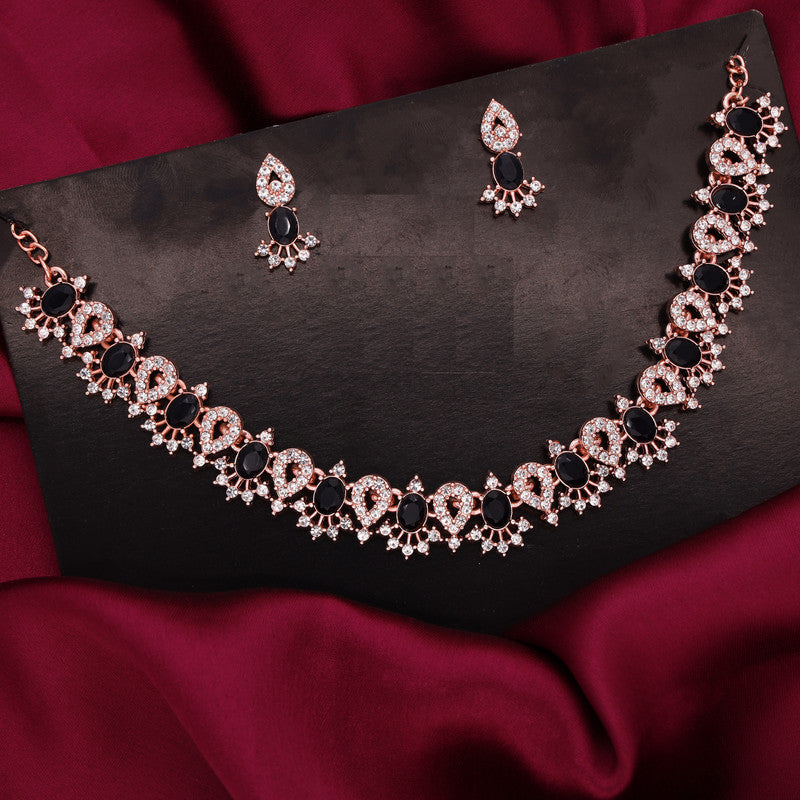 Tehzeeb Creations Black Colour Ad Studded Necklace Jewellery Set With Matching Earrings For Women And Girls - Distacart