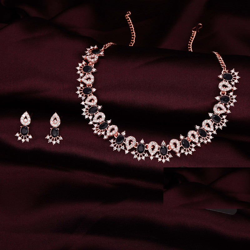 Tehzeeb Creations Black Colour Ad Studded Necklace Jewellery Set With Matching Earrings For Women And Girls - Distacart
