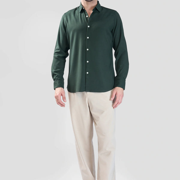 Xkind Bottle Green Plain Slim Fit Shirt