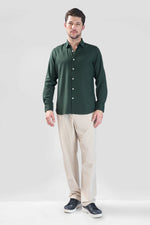 Thumbnail for Xkind Bottle Green Plain Slim Fit Shirt