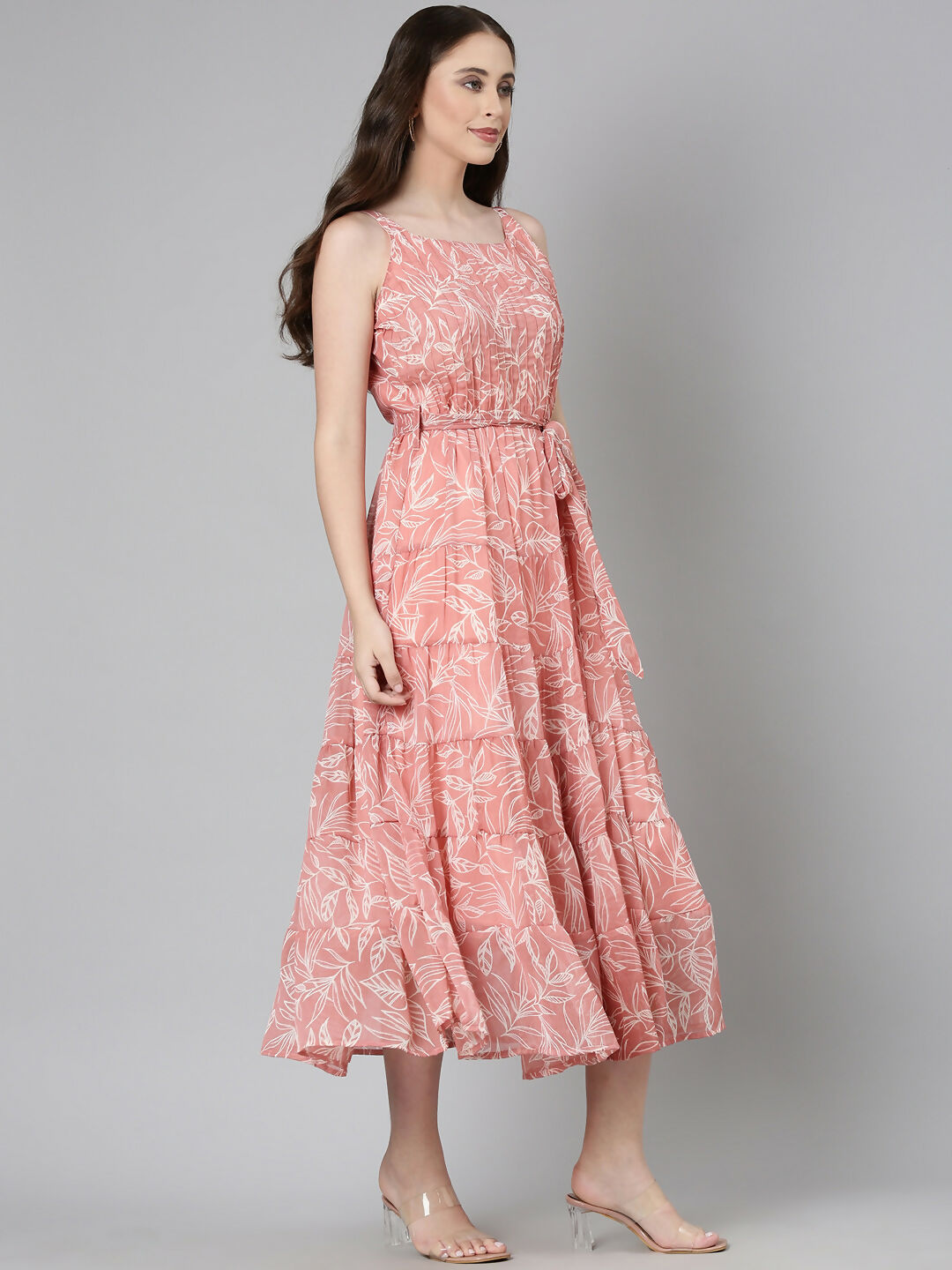 Souchii Peach Floral Fit & Flare Maxi - Dista