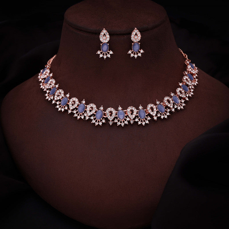Tehzeeb Creations Blue Colour Ad Studded Necklace Jewellery Set With Matching Earrings For Women And Girls - Distacart