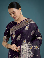 Thumbnail for Monjolika Fashion Dark Purple Glamour and Tradition With This Zari Woven Banarasi Satin Silk Saree