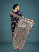 Thumbnail for Monjolika Fashion Dark Purple Glamour and Tradition With This Zari Woven Banarasi Satin Silk Saree
