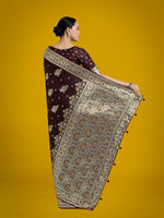 Thumbnail for Monjolika Fashion Dark Maroon Glamour and Tradition With This Zari Woven Banarasi Satin Silk Saree