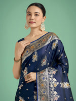 Thumbnail for Monjolika Fashion Dark blue Glamour and Tradition With This Zari Woven Banarasi Satin Silk Saree