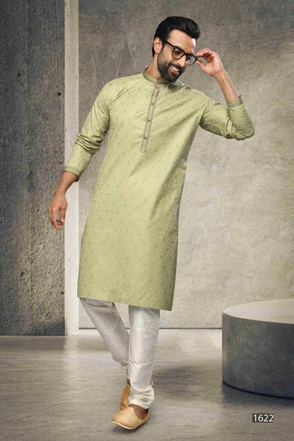Raivat Ethnic Cotton Printed Work Kurta Pajama In Light Green Colour - Distacart