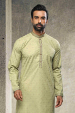 Thumbnail for Raivat Ethnic Cotton Printed Work Kurta Pajama In Light Green Colour - Distacart