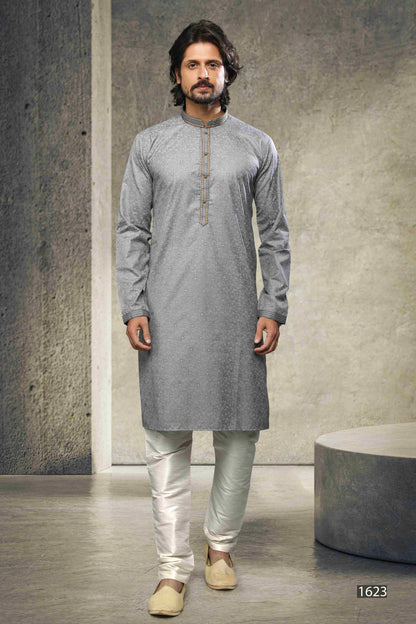 Raivat Ethnic Cotton Printed Work Kurta Pajama In Grey Colour - Distacart