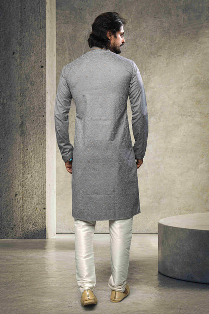 Raivat Ethnic Cotton Printed Work Kurta Pajama In Grey Colour - Distacart