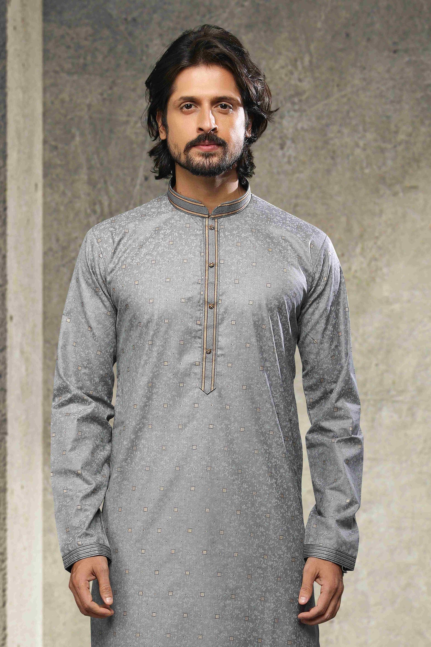 Raivat Ethnic Cotton Printed Work Kurta Pajama In Grey Colour - Distacart