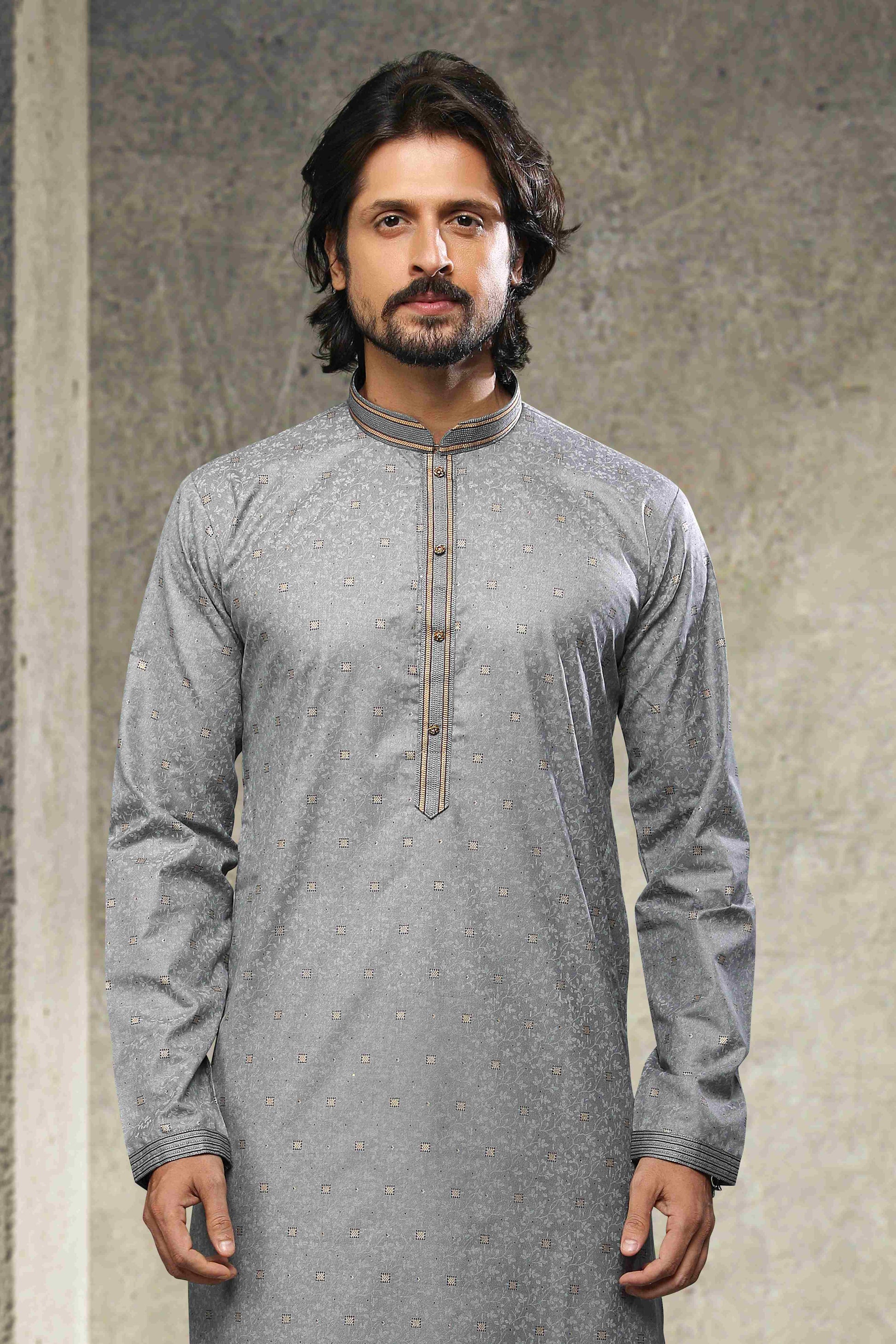 Raivat Ethnic Cotton Printed Work Kurta Pajama In Grey Colour - Distacart